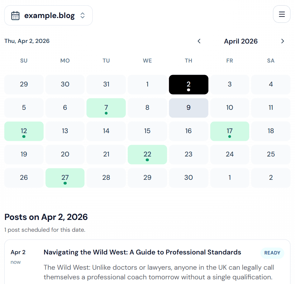 Peekscribe content calendar preview